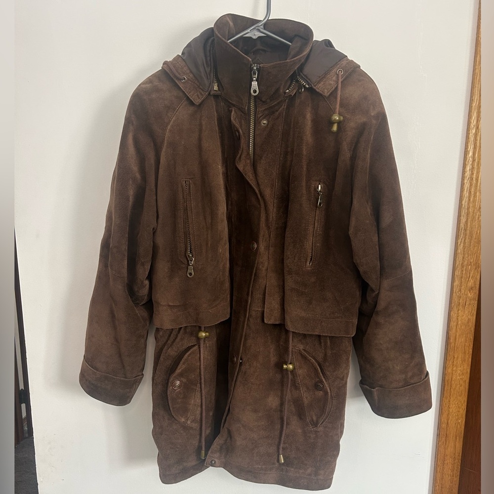 Vintage Brown Suede Leather Ladies Winter Jacket